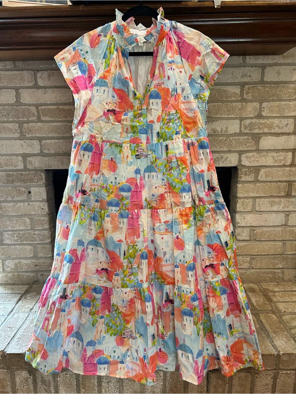 Pinch Multicolor Watercolor Print Tiered Midi Dress EUC